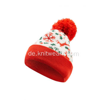 Gestrickte Jacquard Beanie Mütze mit Bommel für Mädchen für Jungen